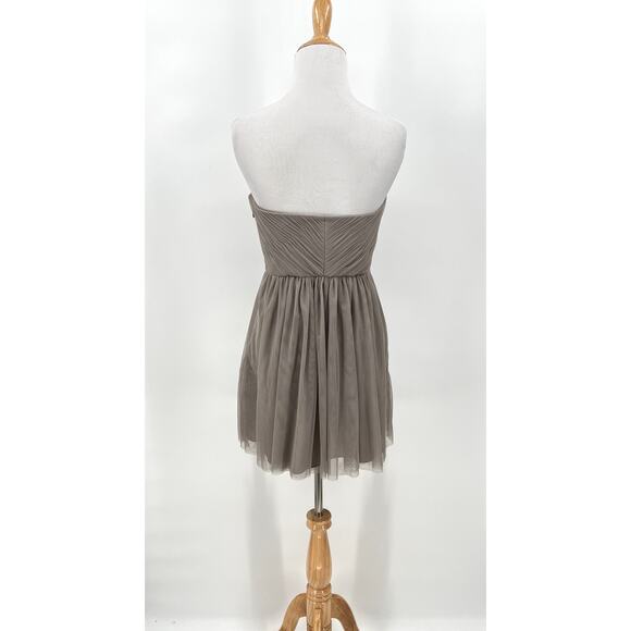 ANTHROPOLOGIE VA ET VIEN BHLDN Strapless Mini Dress Womens 4 Gray Tulle Pleat - Picture 2 of 13